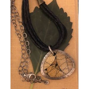 Silpada Pendant of inlaid Bamboo on cotton cord and Sterling silver Necklace.